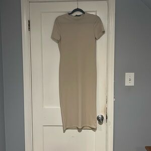 PrettyLittleThing Tan Sheath Midi Dress Bateau Neckline